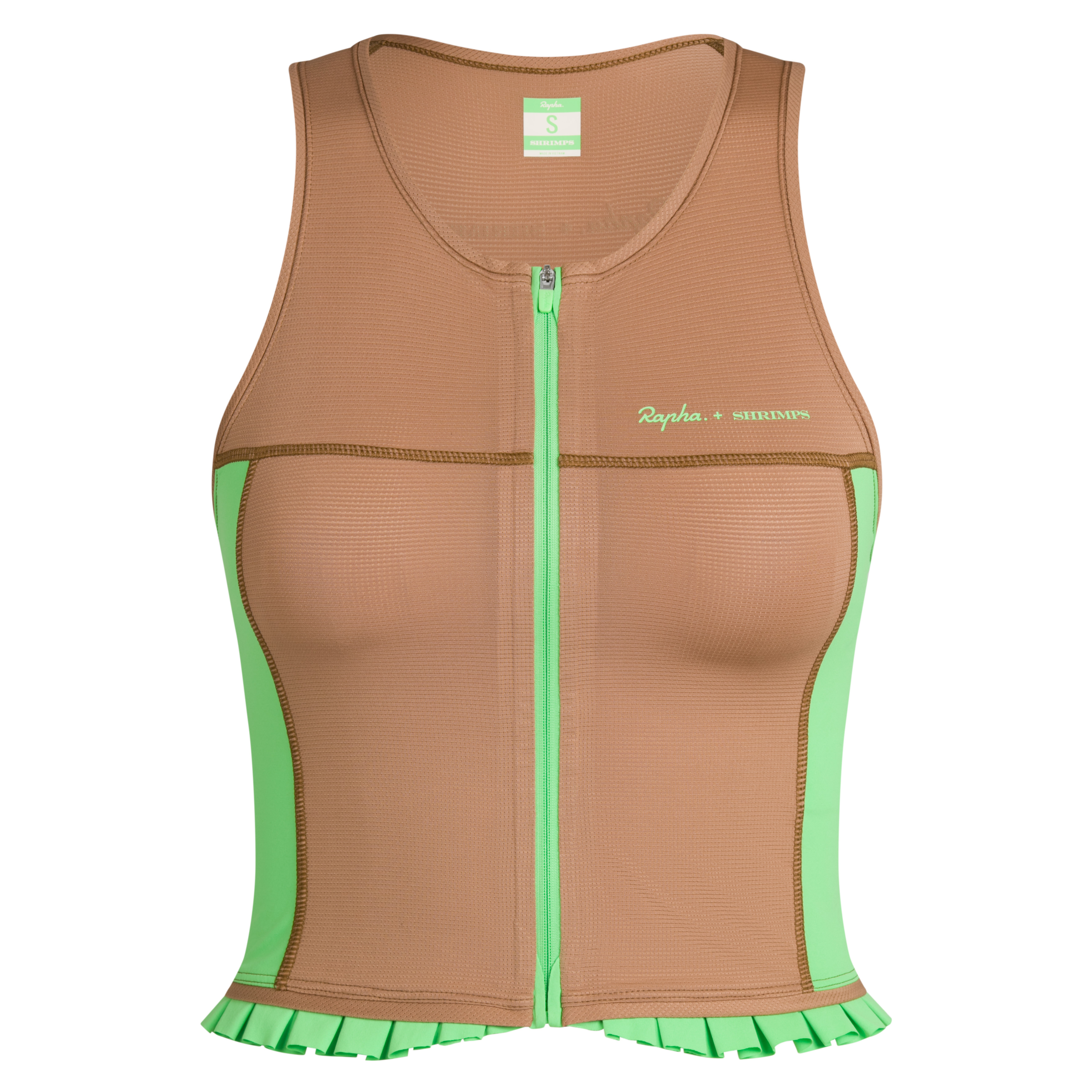 Rapha + Shrimps Cropped Zip Tank Woodsmoke/Summer Green