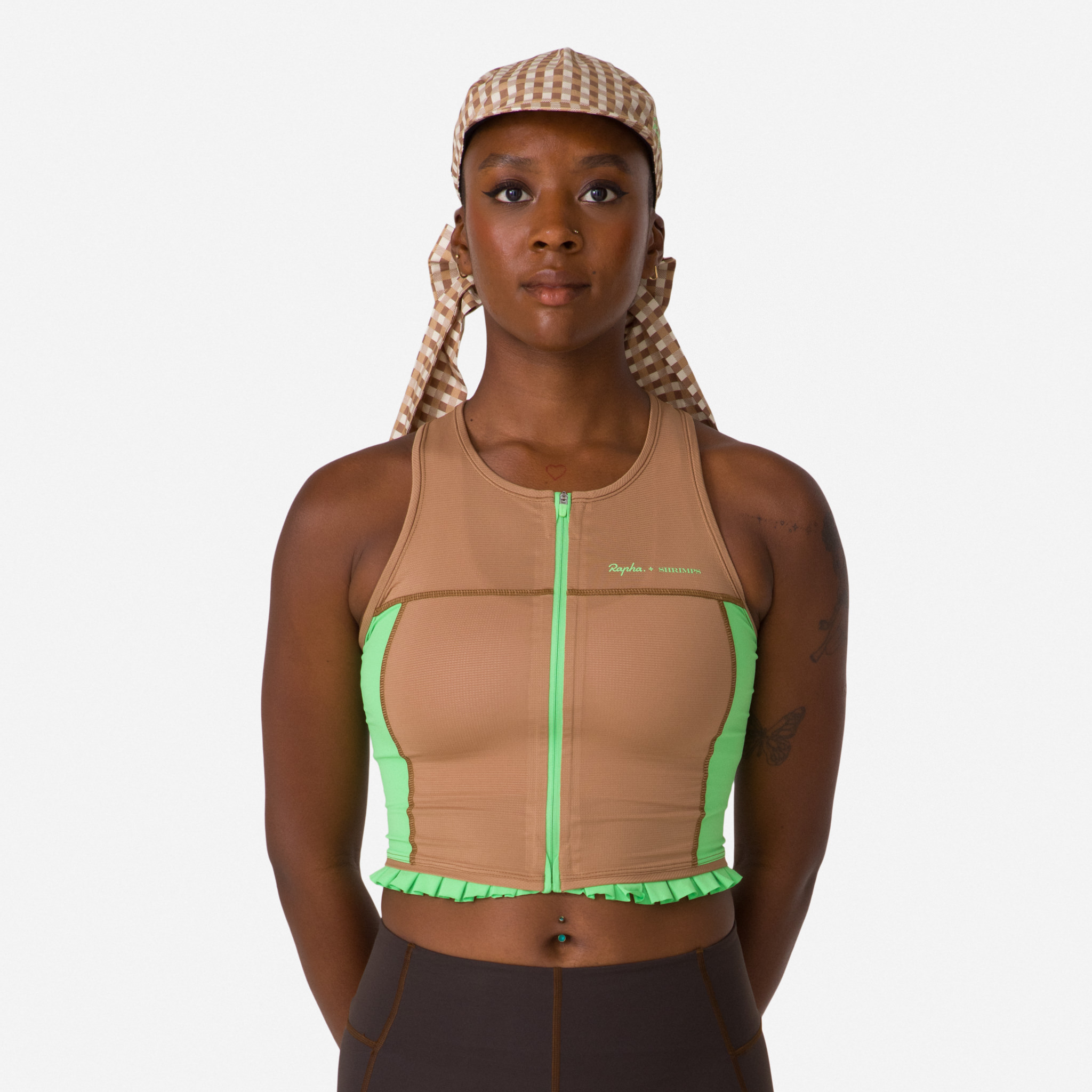 1193-Rapha-Shrimps-Cropped-Zip-Tank-Woodsmoke-Summer-Green-3.jpg Rapha + Shrimps Cropped Zip Tank Woodsmoke/Summer Green