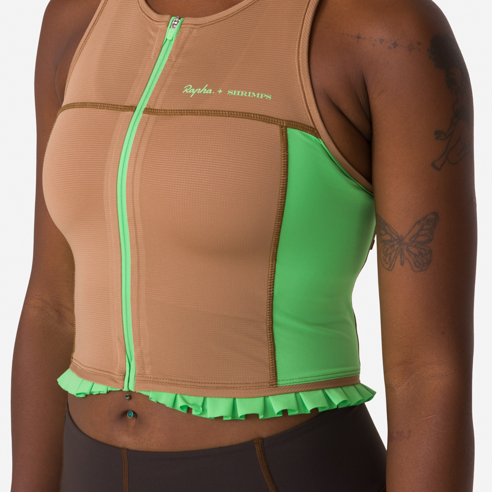 1193-Rapha-Shrimps-Cropped-Zip-Tank-Woodsmoke-Summer-Green-5.jpg Rapha + Shrimps Cropped Zip Tank Woodsmoke/Summer Green