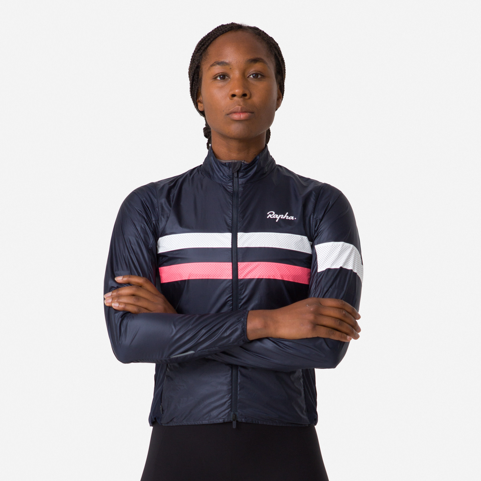 Women&apos;s Brevet Wind Jacket Dark Navy/High-Vis Pink/White