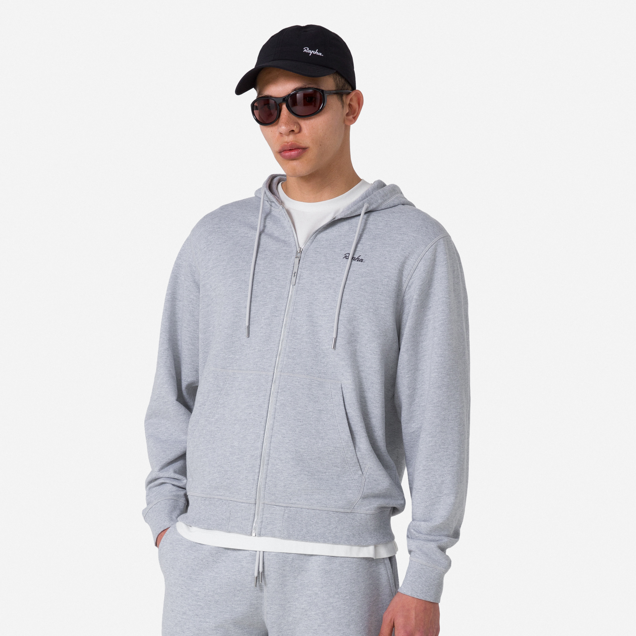 Men&apos;s Cotton Zip Hoodie Light Grey Marl / Grey