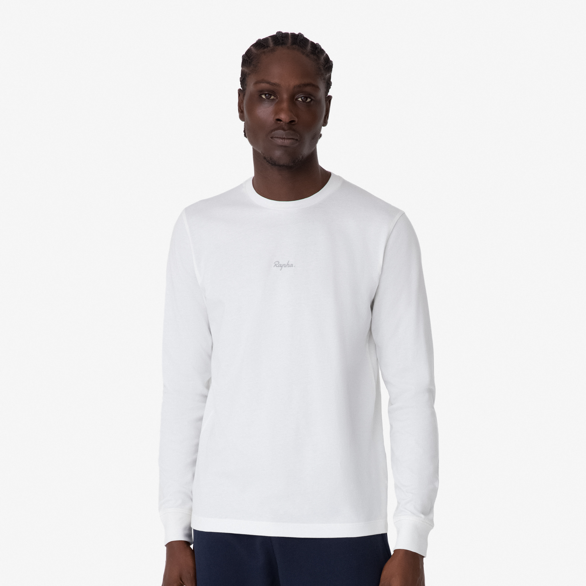 Men&apos;s Long Sleeve Cotton T-Shirt White/Light Grey